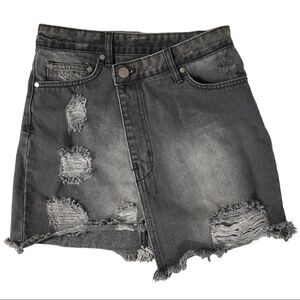 Elan Black/ Grayish Distressed Crossover Wrap Denim Skirt Size Small